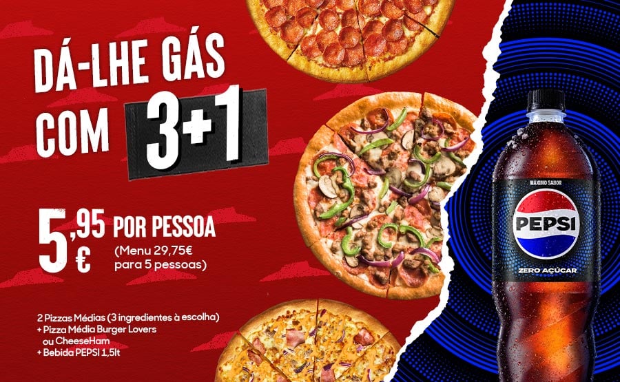 Promoção 3+1 Pizza Hut Pepsi