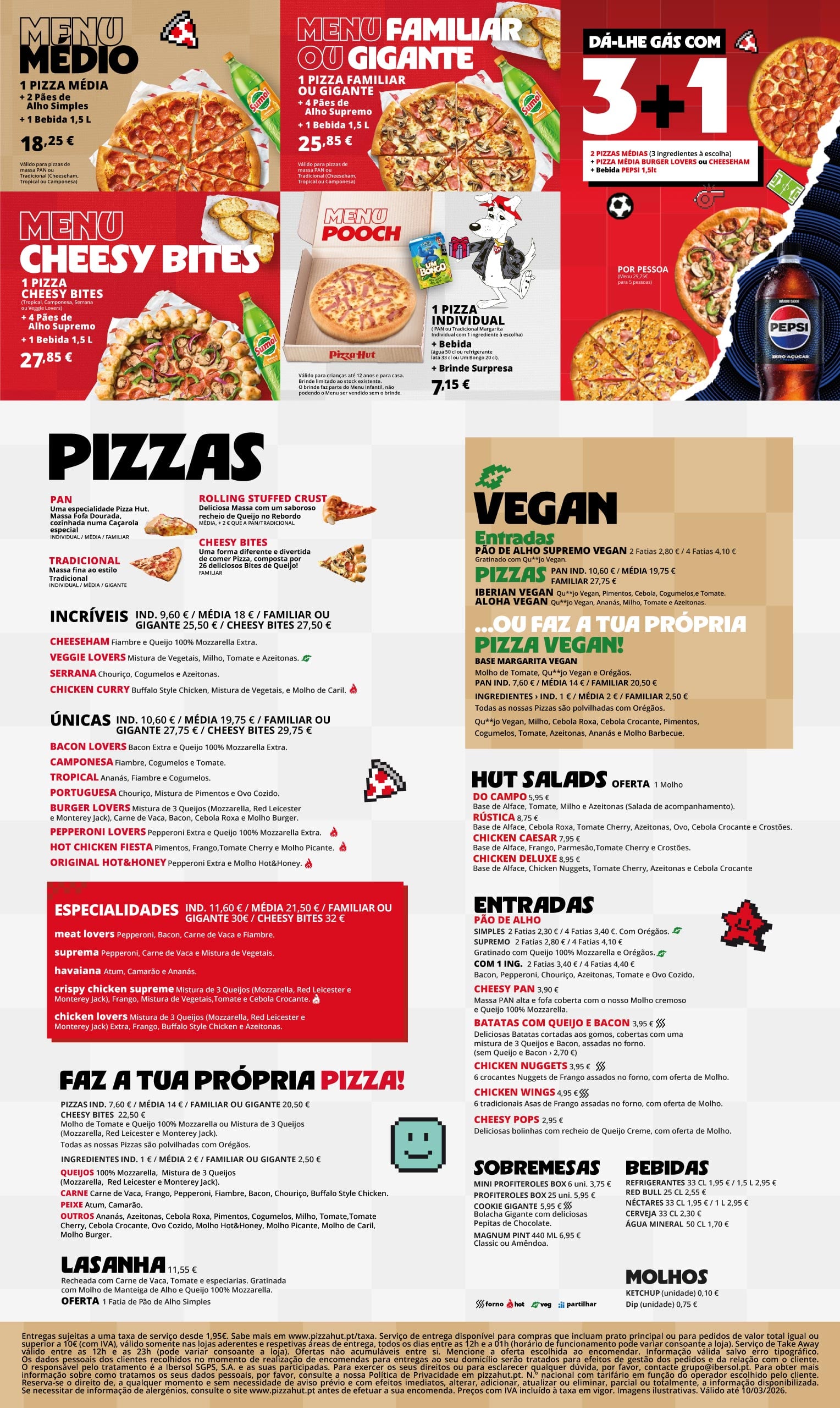 Folheto com Menu Pizza Hut