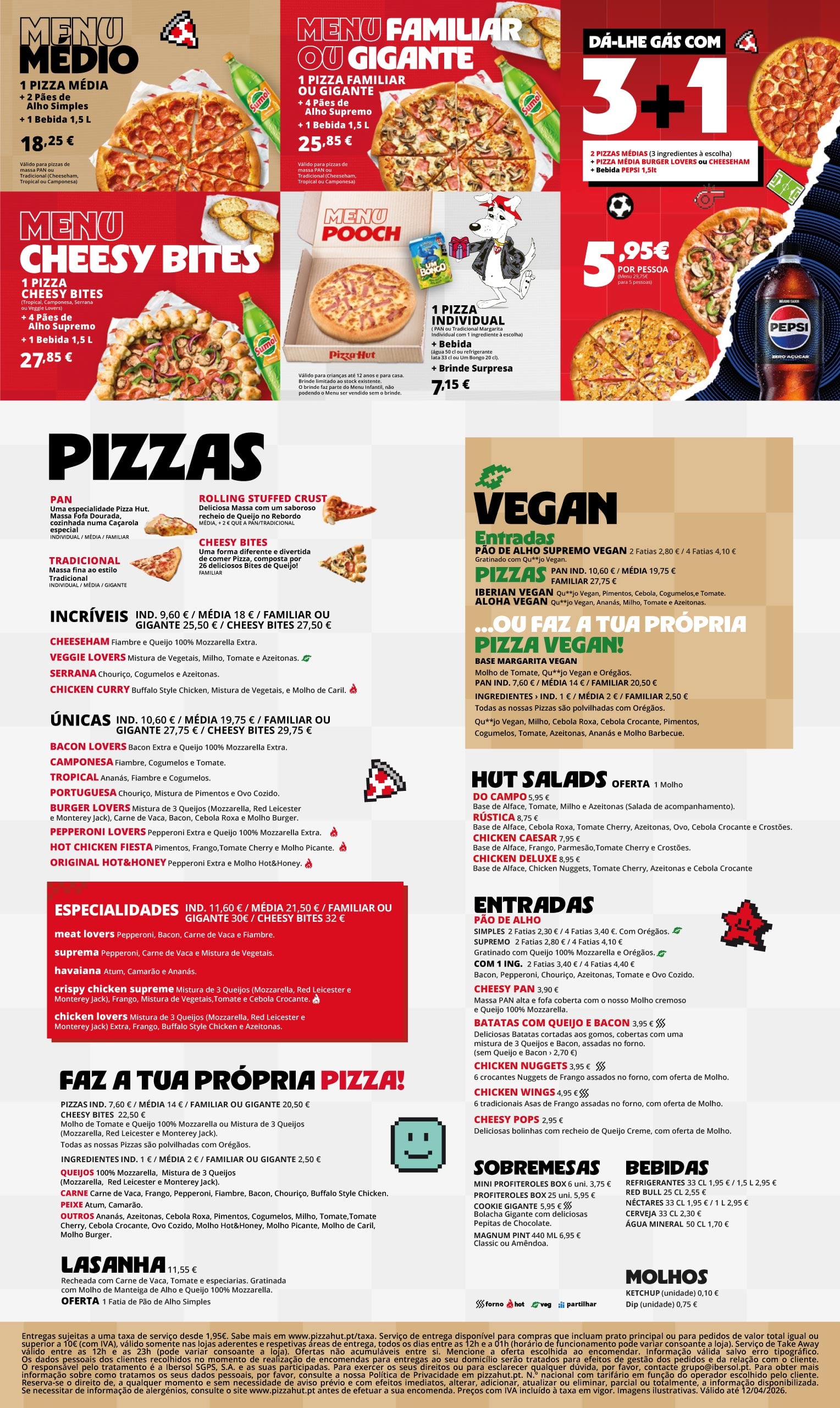 Folheto com Menu Pizza Hut