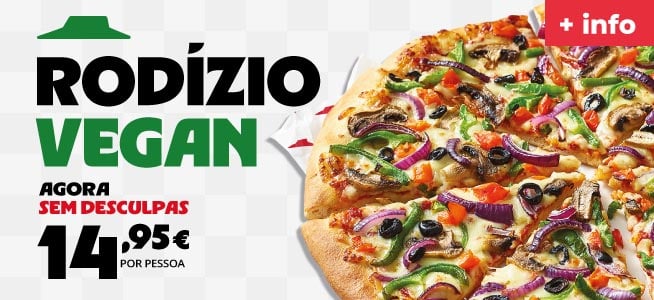 Rodízio de Pizza Vegetariana na Pizza Hut por 14,95€ por pessoa